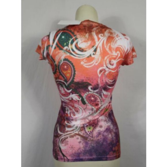 Maya Orange Purple Graphic Paisley Tee Small - Picture 4 of 5